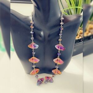 Elegant Vintage Unique Multicolor AB Crystals Silver Chain Necklace